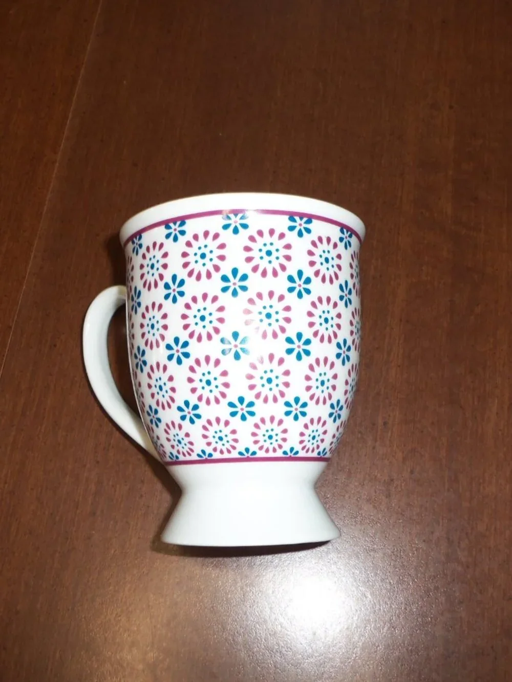 Vintage Target Bohemian Pedestal Coffee Mug Red White and Blue Porcelain Tea Cup